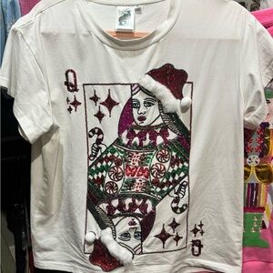 QUEEN OF SPARKLES White Top with Red and Green Accents